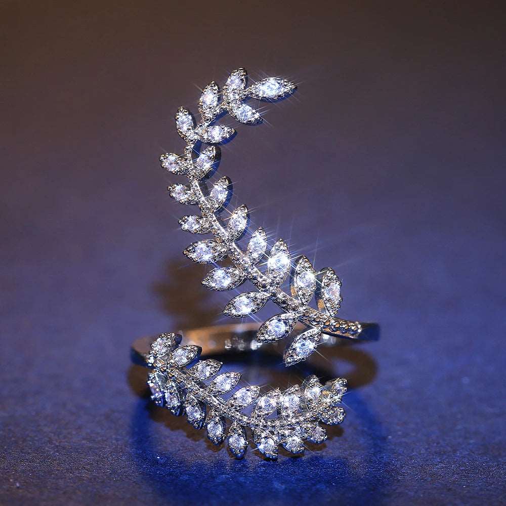 Silver Elegant Leaf Open End Girls Cocktail Party Rings