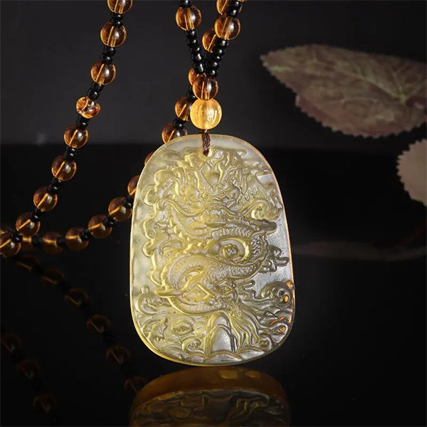 Obsidian Dragon Pendant Zodiac Necklace - Lucky, Success, Health