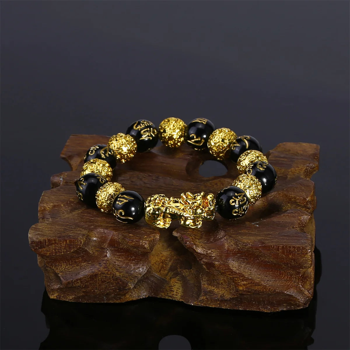 Pixiu Obsidian Bracelet Chinese Feng Shui -  Wealth & Good Luck