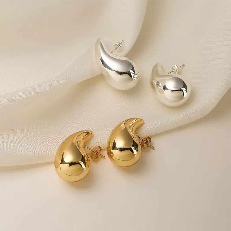 Teardrop Gold Silver Glossy Earrings Jewelry