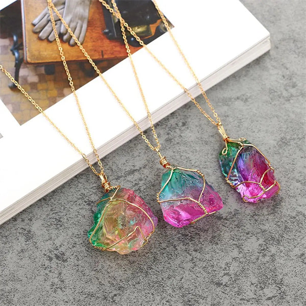 Rainbow Stone Irregular Pendant Necklace - Feng Shui Happiness Jewelry